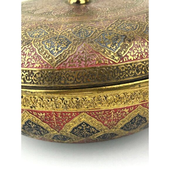 Kinco Brass Lidded Round Circular Trinket Box Home Decor Accent Boho Vintage - Picture 4 of 16